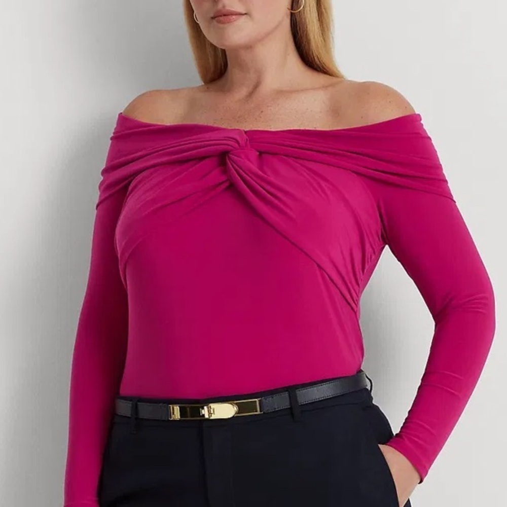 Lauren Ralph Lauren Women XXL Fuchsia Berry Jersey Off The Shoulder Top NWT